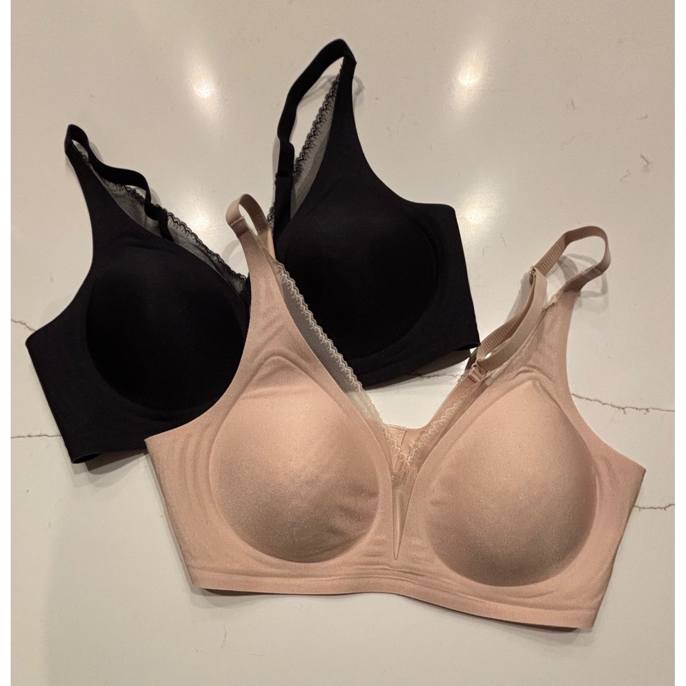 NEW Tahari Medium Wire Free Smoothing Bra Women Black Nude 2 Pack 34C-36B